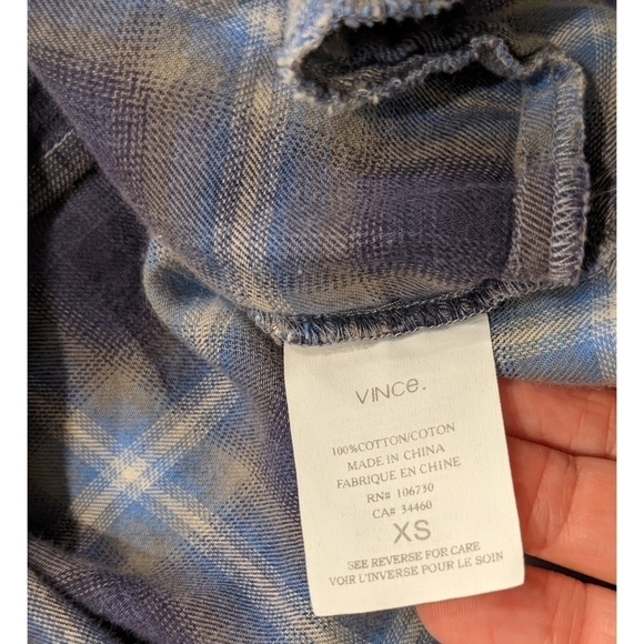 Vince Roll Tab Sleeve Plaid Cotton Cowl Neck Pocket Tunic Top XS - Picture 6 of 8